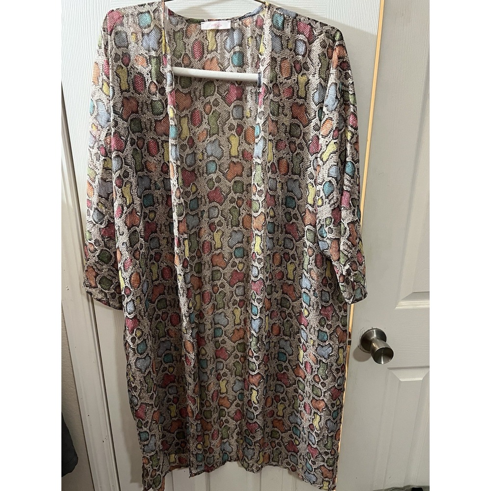 Colorful Snake Skin Kimono - Long Length - Semi Sheer Size XL